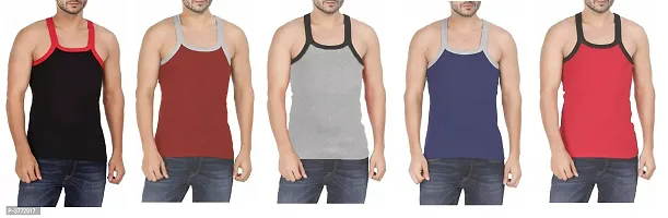 Men's Multicoloured Cotton Solid Basic Vests - Pack of 5