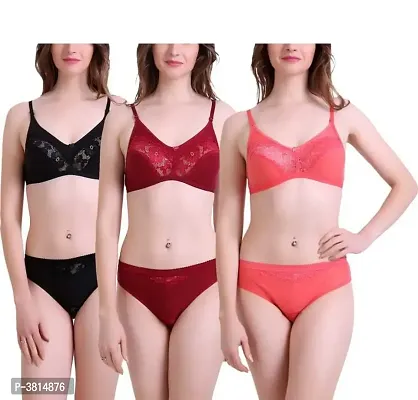 Buy Cotton Blend Pack Of 3 Matching Bra Panty Set Online In India At  Discounted Prices