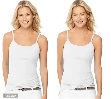Women White Cotton Regular Camisoles Pack Of 2-thumb0