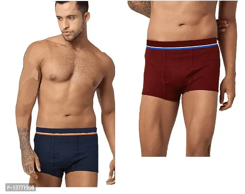 Stylish Multicoloured Cotton Solid Trunks For Men Pack Of 2