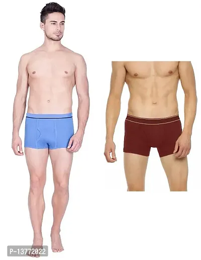 Stylish Multicoloured Cotton Solid Trunks For Men Pack Of 2