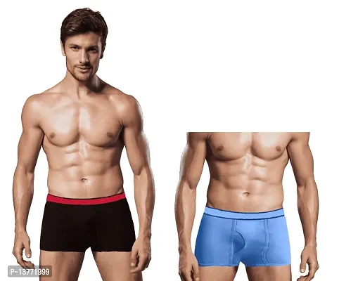 Stylish Multicoloured Cotton Solid Trunks For Men Pack Of 2-thumb0