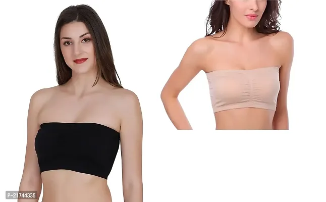 Women Solid Non Padded Tube Bra pack of 2