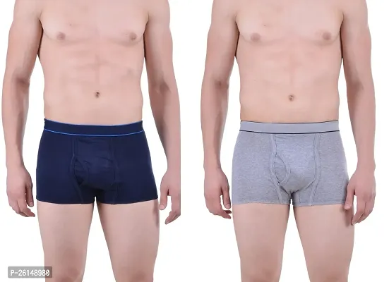 Classic Cotton Blend Solid Trunks for Men,  Pack of 2-Assorted-thumb0