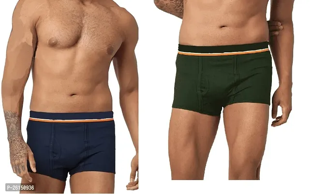 Classic Cotton Blend Solid Trunks for Men,  Pack of 2-Assorted-thumb0