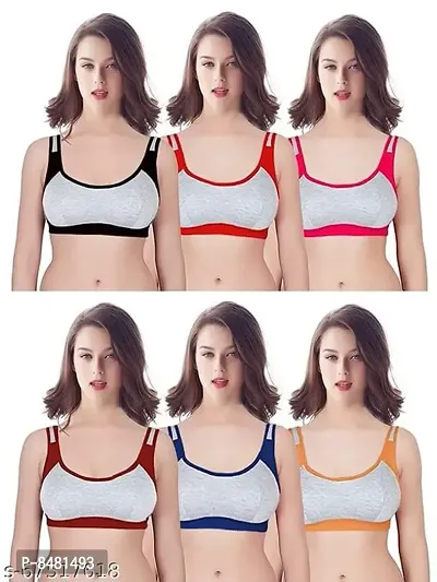 Multicoloured Cotton Blend Solid Bras For Women