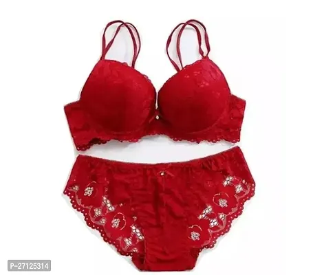 Elegant Red Lace Bra And Panty Set For Women-thumb0