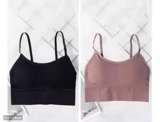 Stylish Cotton Blend Solid Sports Bras For Women Pack of 2