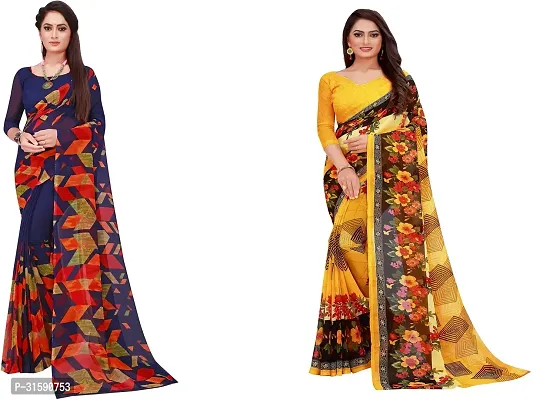 Stylish Multicoloured Georgette Saree With Blouse Piece For Women Pack Of 2-thumb0