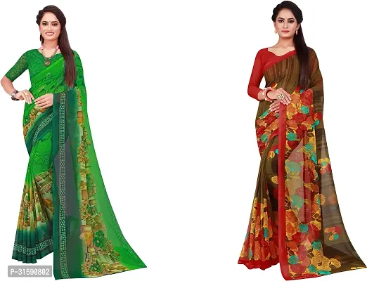 Stylish Multicoloured Georgette Saree With Blouse Piece For Women Pack Of 2