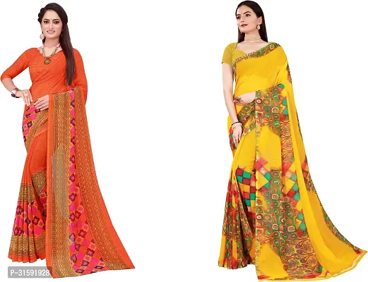 Stylish Multicoloured Georgette Saree With Blouse Piece For Women Pack Of 2-thumb0