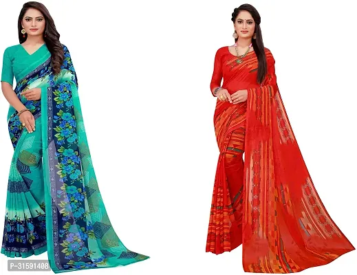 Stylish Multicoloured Georgette Saree With Blouse Piece For Women Pack Of 2