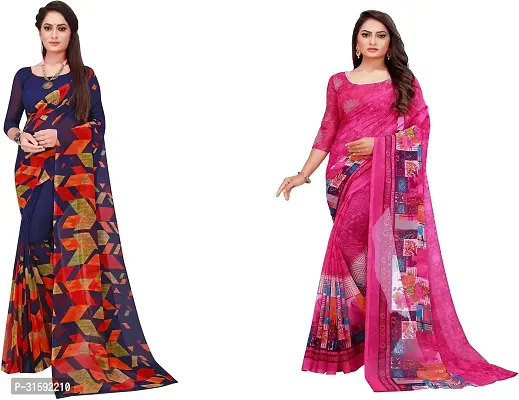 Stylish Multicoloured Georgette Saree With Blouse Piece For Women Pack Of 2-thumb0