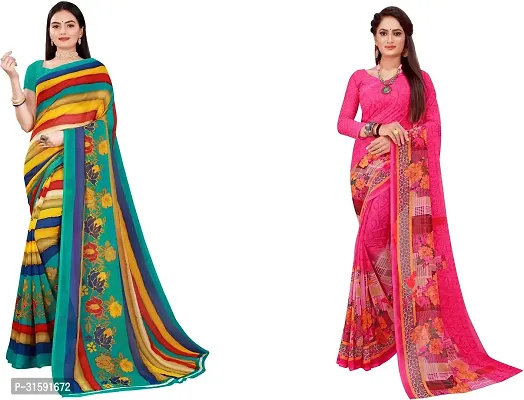 Stylish Multicoloured Georgette Saree With Blouse Piece For Women Pack Of 2-thumb0