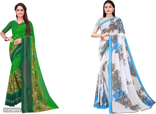 Stylish Multicoloured Georgette Saree With Blouse Piece For Women Pack Of 2-thumb0