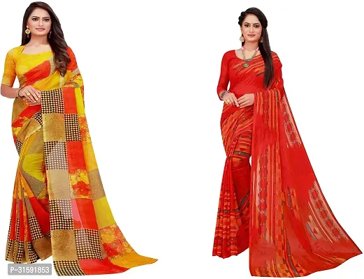 Stylish Multicoloured Georgette Saree With Blouse Piece For Women Pack Of 2-thumb0