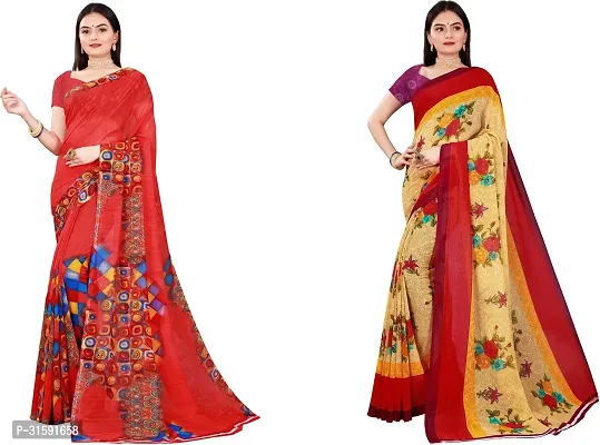 Stylish Multicoloured Georgette Saree With Blouse Piece For Women Pack Of 2-thumb0