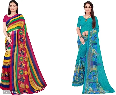 Stylish Multicoloured Georgette Saree With Blouse Piece For Women Pack Of 2-thumb0