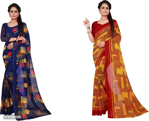 Stylish Multicoloured Georgette Saree With Blouse Piece For Women Pack Of 2-thumb0