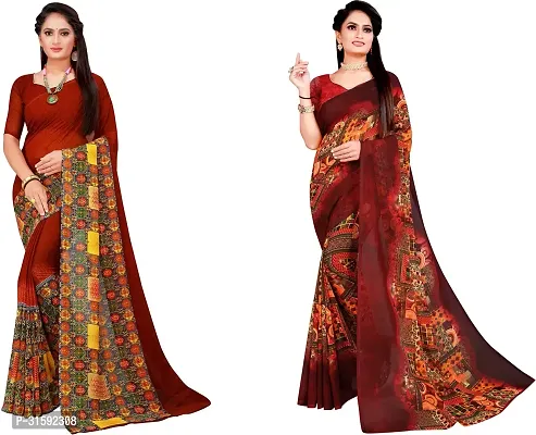 Stylish Maroon Georgette Saree With Blouse Piece For Women Pack Of 2-thumb0