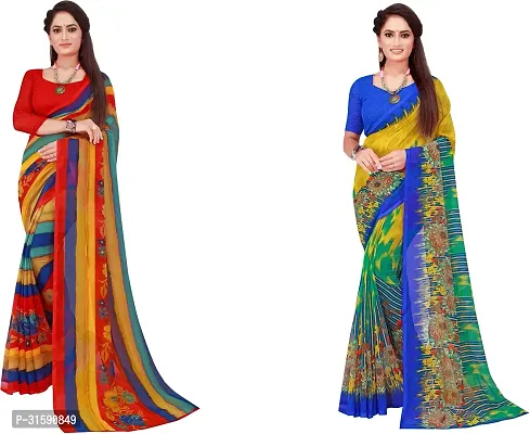 Stylish Multicoloured Georgette Saree With Blouse Piece For Women Pack Of 2-thumb0