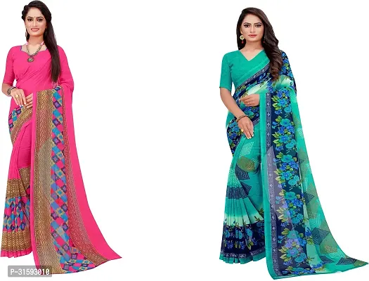 Stylish Multicoloured Georgette Saree With Blouse Piece For Women Pack Of 2-thumb0