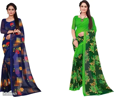 Stylish Multicoloured Georgette Saree With Blouse Piece For Women Pack Of 2-thumb0