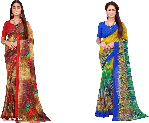 Stylish Multicoloured Georgette Saree With Blouse Piece For Women Pack Of 2-thumb0