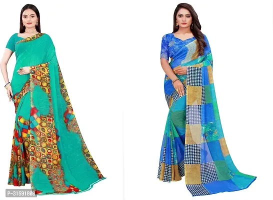 Stylish Multicoloured Georgette Saree With Blouse Piece For Women Pack Of 2-thumb0