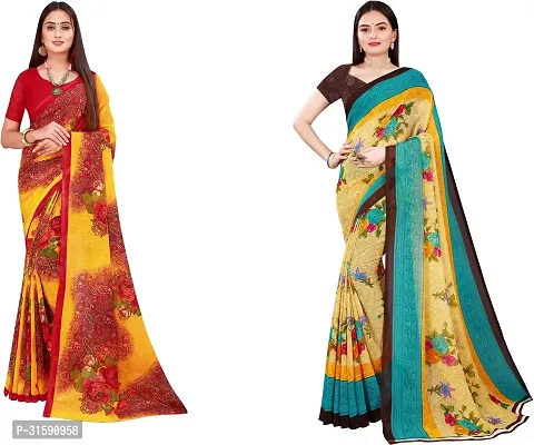 Stylish Multicoloured Georgette Saree With Blouse Piece For Women Pack Of 2-thumb0