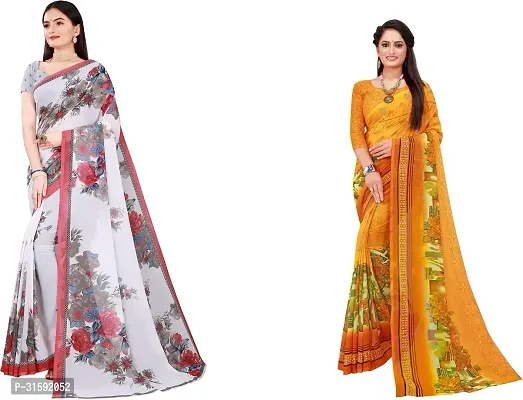 Stylish Multicoloured Georgette Saree With Blouse Piece For Women Pack Of 2-thumb0