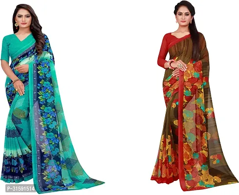 Stylish Multicoloured Georgette Saree With Blouse Piece For Women Pack Of 2-thumb0