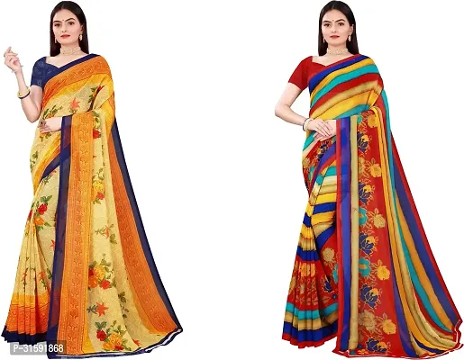 Stylish Multicoloured Georgette Saree With Blouse Piece For Women Pack Of 2-thumb0