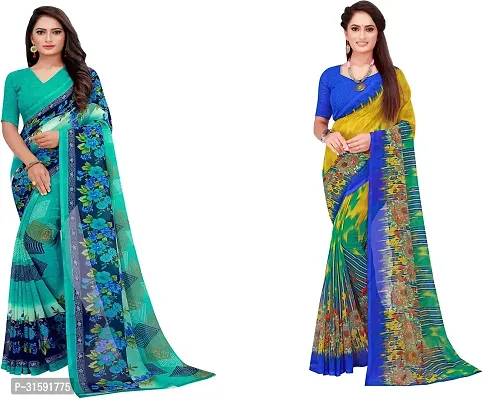 Stylish Multicoloured Georgette Saree With Blouse Piece For Women Pack Of 2-thumb0