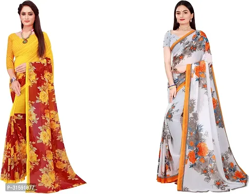 Stylish Multicoloured Georgette Saree With Blouse Piece For Women Pack Of 2-thumb0