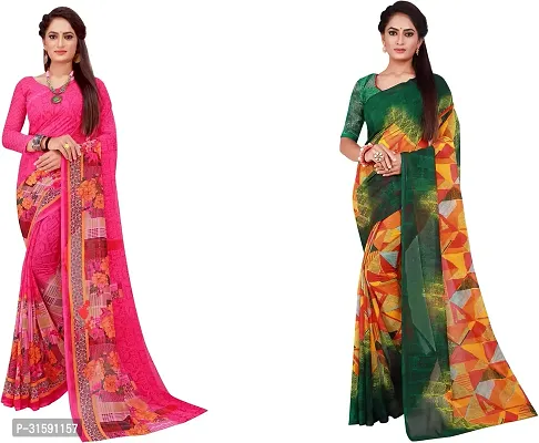 Stylish Multicoloured Georgette Saree With Blouse Piece For Women Pack Of 2-thumb0