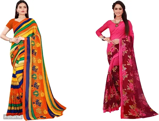 Stylish Multicoloured Georgette Saree With Blouse Piece For Women Pack Of 2-thumb0