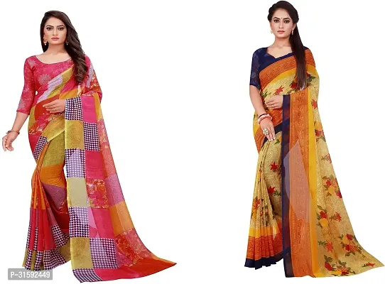 Stylish Multicoloured Georgette Saree With Blouse Piece For Women Pack Of 2-thumb0