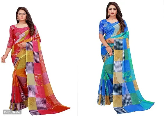 Stylish Multicoloured Georgette Saree With Blouse Piece For Women Pack Of 2-thumb0