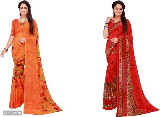 Stylish Multicoloured Georgette Saree With Blouse Piece For Women Pack Of 2-thumb0