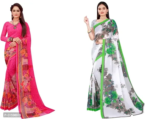 Stylish Multicoloured Georgette Saree With Blouse Piece For Women Pack Of 2-thumb0