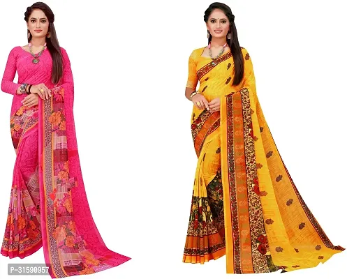 Stylish Multicoloured Georgette Saree With Blouse Piece For Women Pack Of 2-thumb0