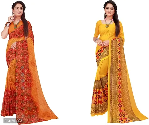 Stylish Multicoloured Georgette Saree With Blouse Piece For Women Pack Of 2-thumb0