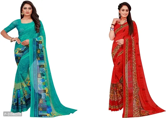 Stylish Multicoloured Georgette Saree With Blouse Piece For Women Pack Of 2-thumb0