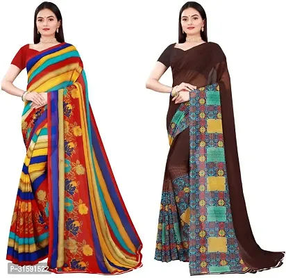 Stylish Multicoloured Georgette Saree With Blouse Piece For Women Pack Of 2-thumb0