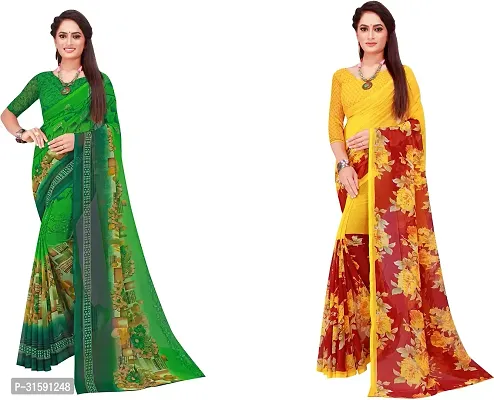 Stylish Multicoloured Georgette Saree With Blouse Piece For Women Pack Of 2-thumb0