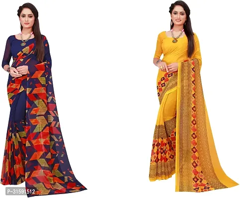 Stylish Multicoloured Georgette Saree With Blouse Piece For Women Pack Of 2-thumb0