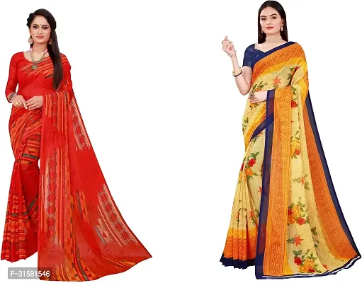 Stylish Multicoloured Georgette Saree With Blouse Piece For Women Pack Of 2-thumb0