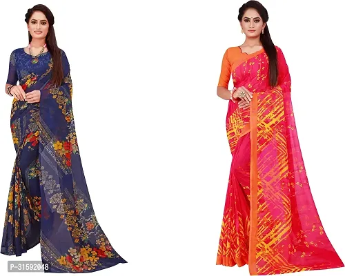 Stylish Multicoloured Georgette Saree With Blouse Piece For Women Pack Of 2-thumb0