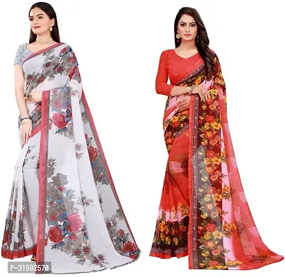 Stylish Multicoloured Georgette Saree With Blouse Piece For Women Pack Of 2-thumb0